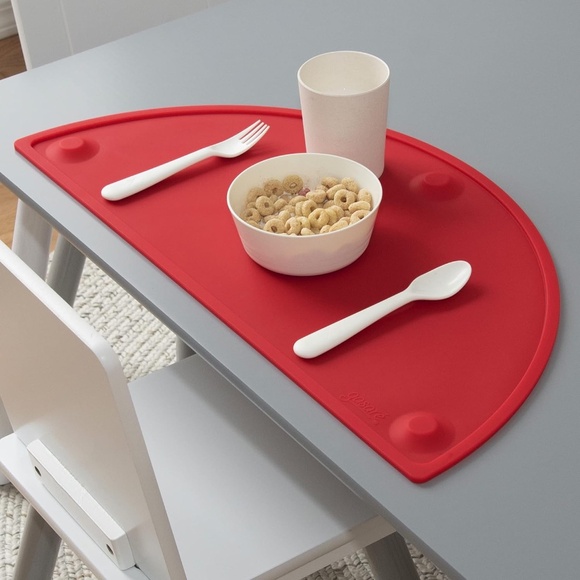 Kids Silicone Placemats w/ Suction Cups, Raised Edges, Non-Slip - Red XL 22”x11 - Picture 1 of 9